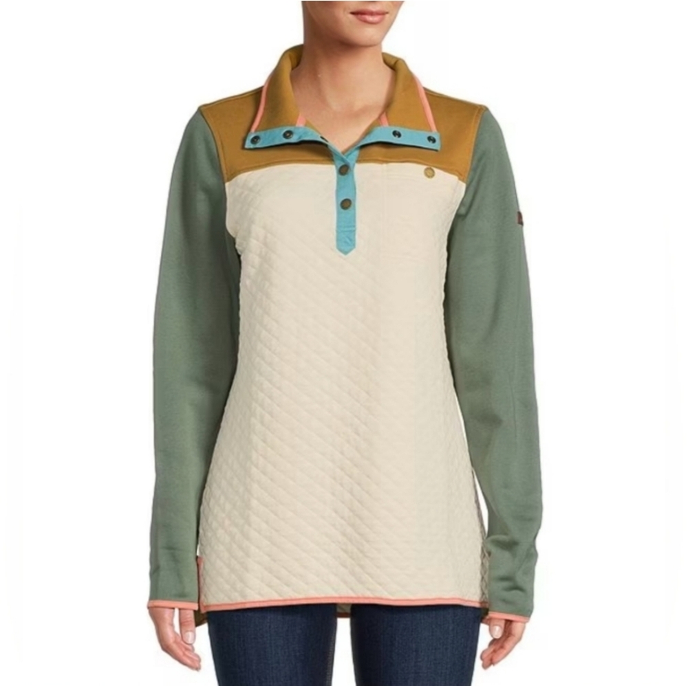 L.L. Bean Quilted Pullover Sweater in Cream, Olive, Mustard & Turquoise